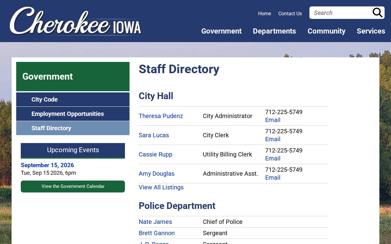 Cherokee city contact source for Cherokee warrant records